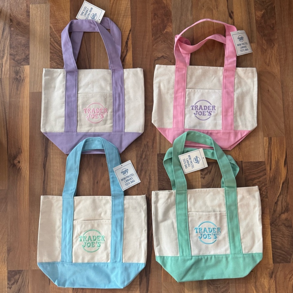 *NEW* Trader Joe’s Mini Tote Bags Bundle (4) - Pink / Lavender / Blue / Green